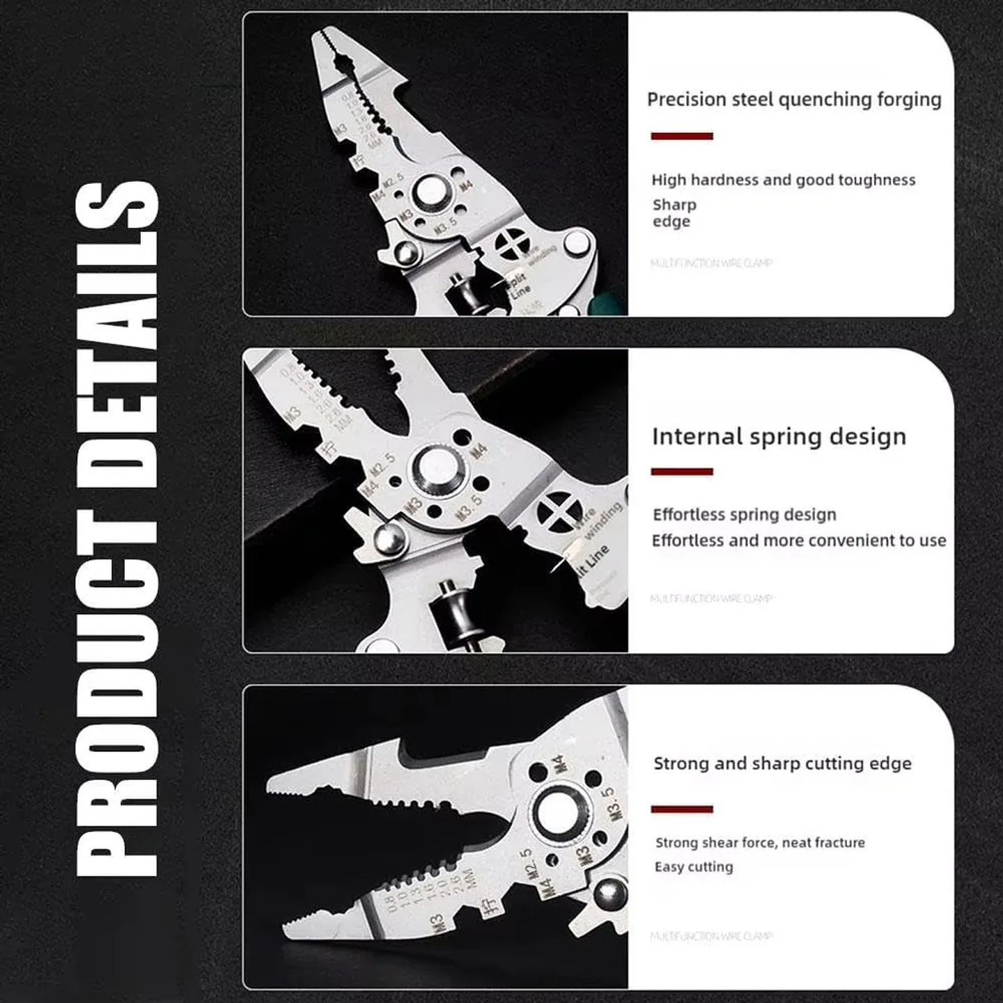 Stainless Steel 217mm Multi-Functional Electrician Wire Stripper Pliers 4