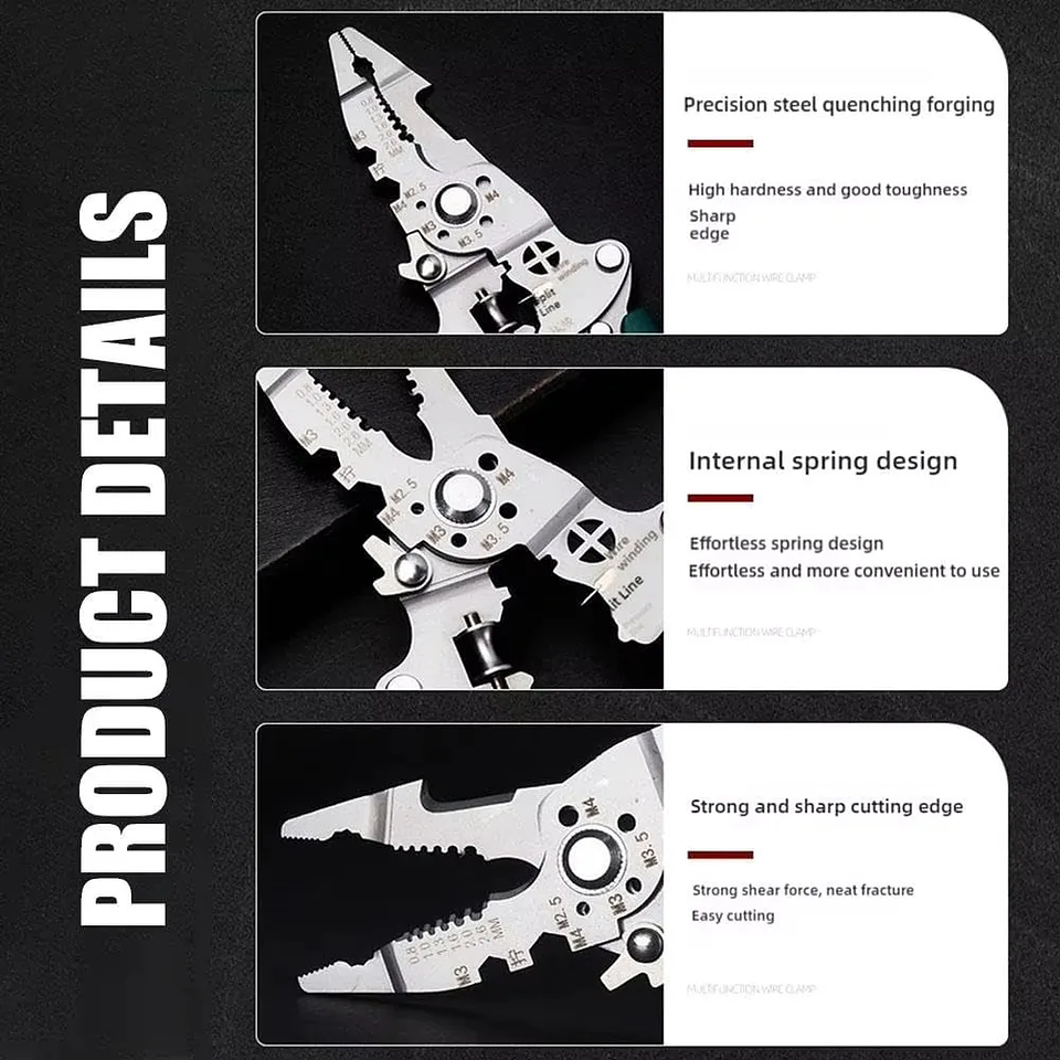 Stainless Steel 217mm Multi-Functional Electrician Wire Stripper Pliers 4