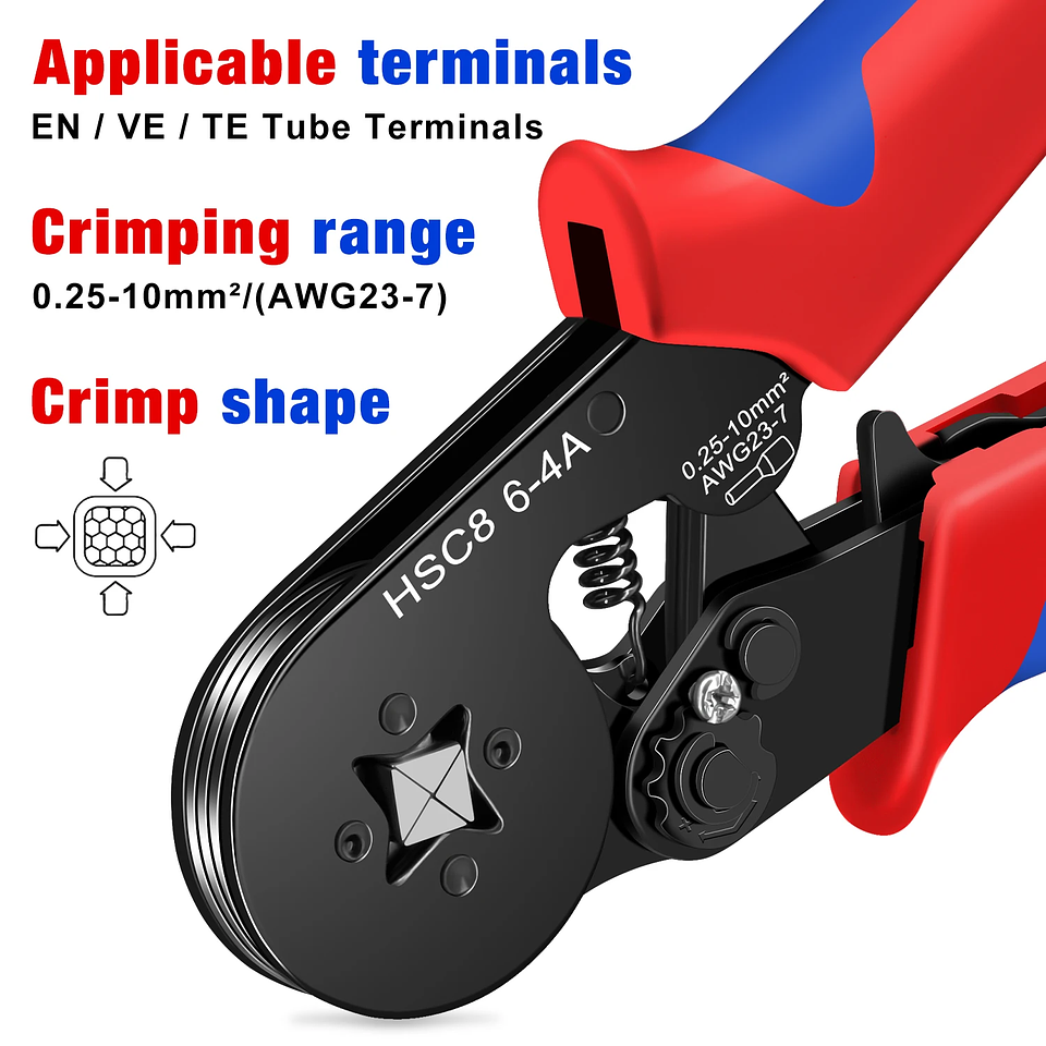 HSC8 6-4A Mini Ferrule Crimping Pliers | Precision Square Crimp Tool 3