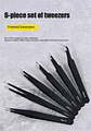 Antistatic Stainless Steel Tweezers 6 PCS Precision Maintenance Industrial Repair Curved Tool Home Work Model Making Hand Tools - thumbnail 8
