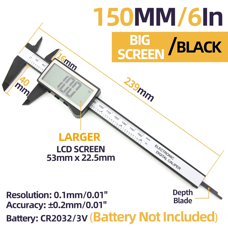 Digital Vernier Caliper | 150mm Electronic Carbon Fiber Micrometer 11