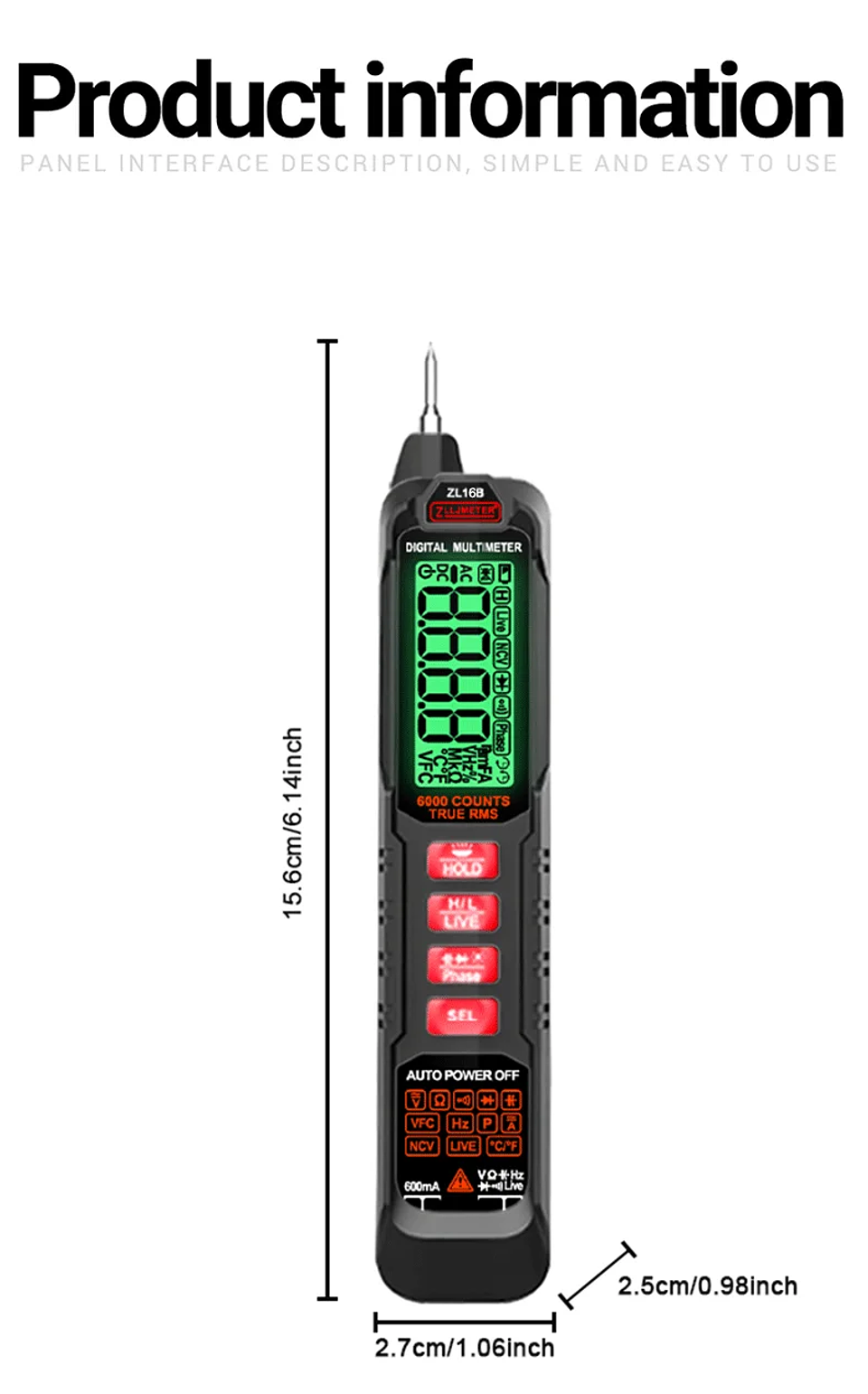 Professional Digital Multimeter | 6000 Counts High-Precision True RMS Tester with NCV & USB Charging 27