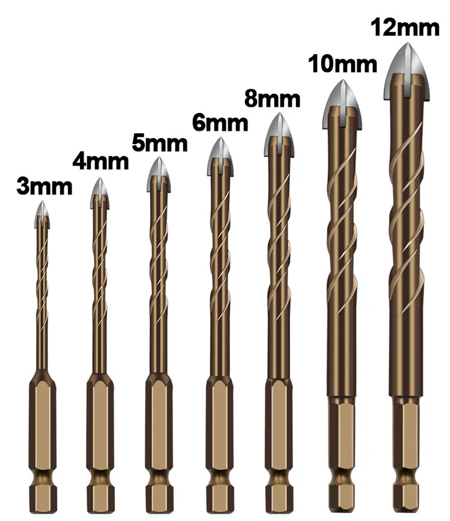 Industrial Cross Hex Tile & Glass Drill Bits | Titanium-Coated Carbide Masonry Bit for Concrete, Porcelain & Stone 23