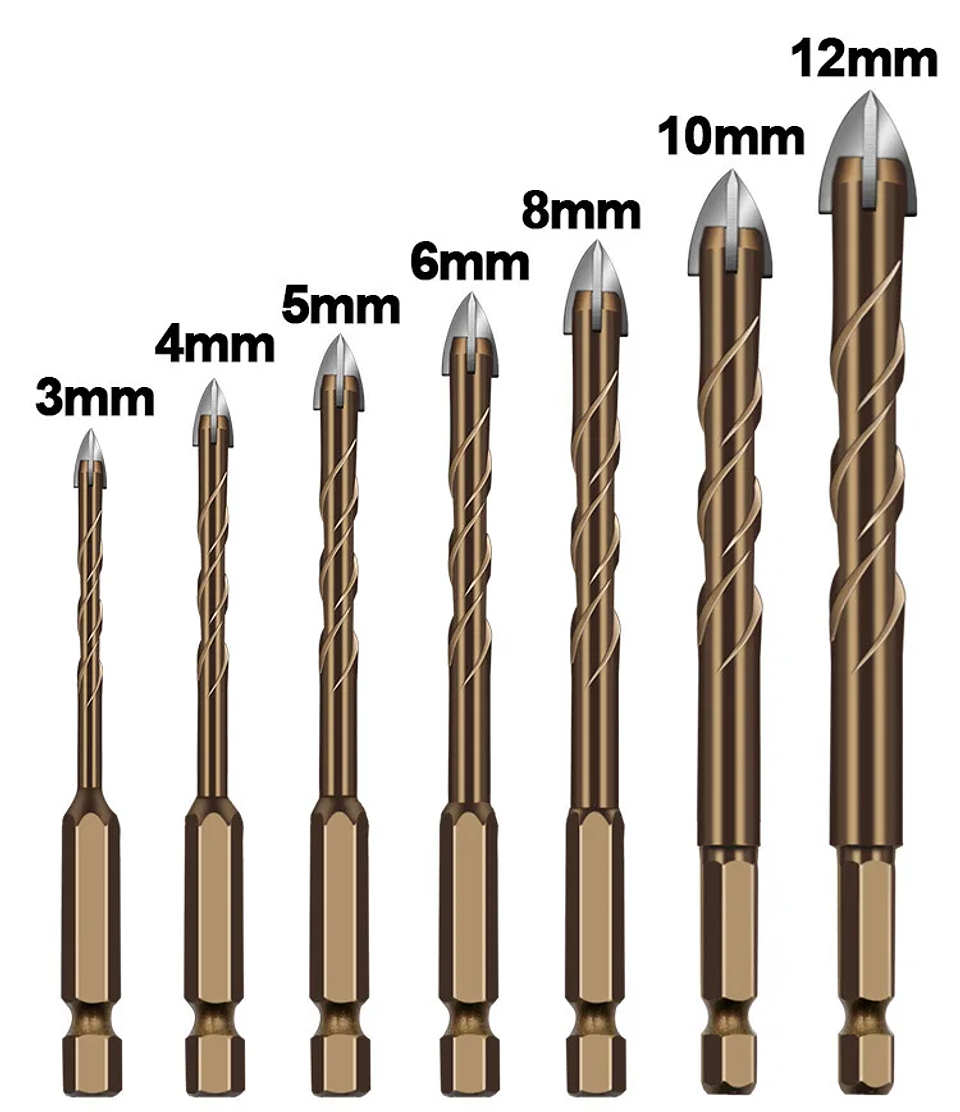 Industrial Cross Hex Tile & Glass Drill Bits | Titanium-Coated Carbide Masonry Bit for Concrete, Porcelain & Stone 23