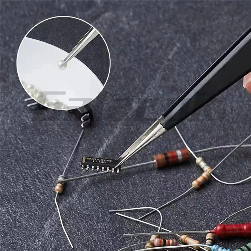 Antistatic Stainless Steel Tweezers 6 PCS Precision Maintenance Industrial Repair Curved Tool Home Work Model Making Hand Tools 12