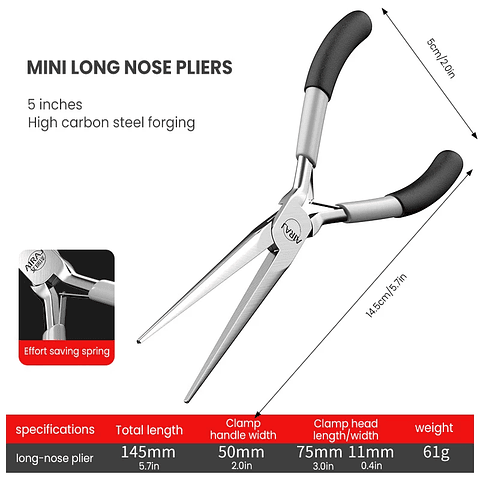 Mini European-Style Needle Nose Pliers | High-Leverage Carbon Steel Electrician Snips