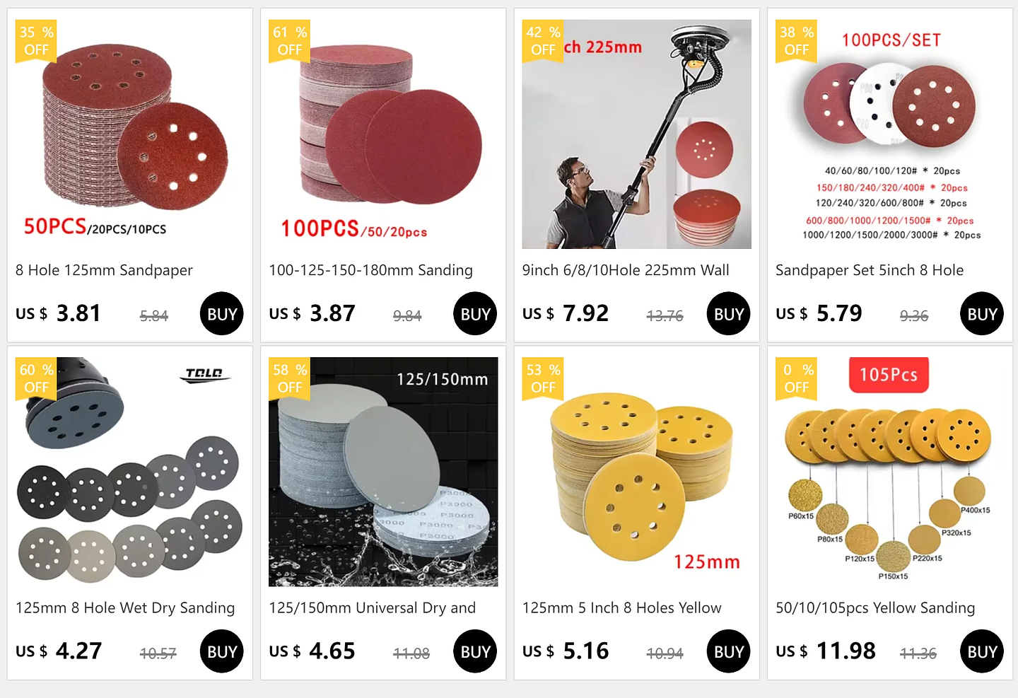 5-Inch 8-Hole Sanding Discs | Premium Aluminium Oxide Hook & Loop Sandpaper Set 7