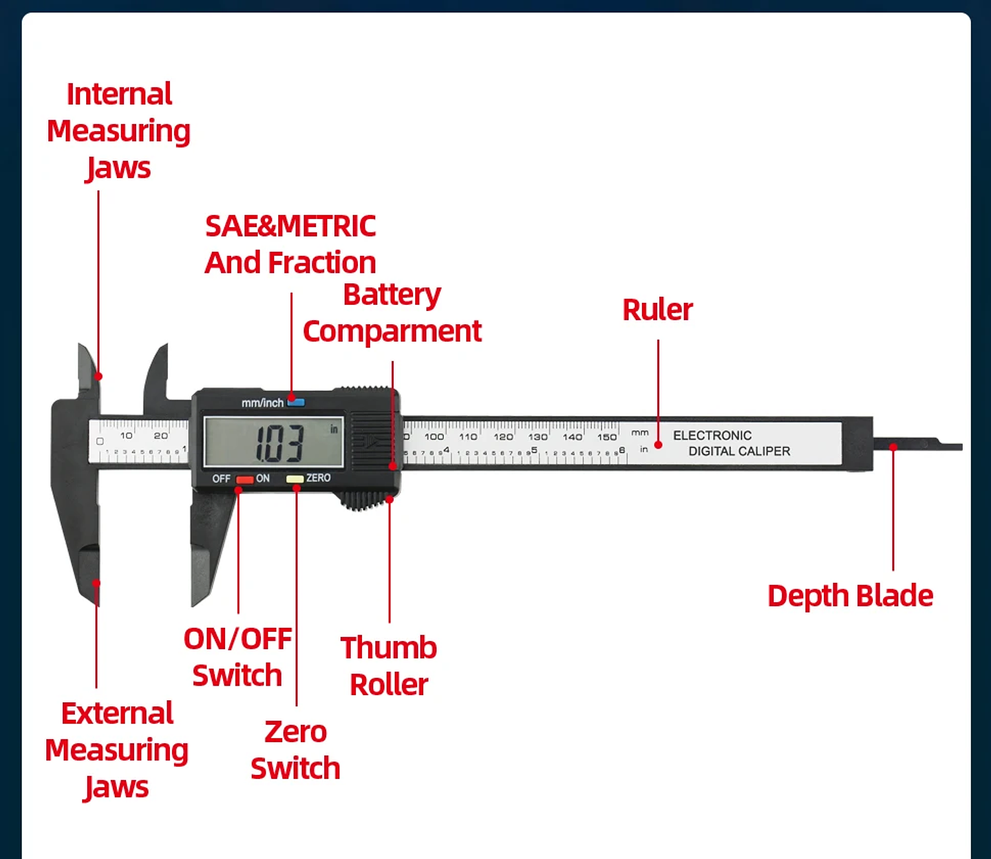 Digital Vernier Caliper | 150mm Electronic Carbon Fiber Micrometer 21