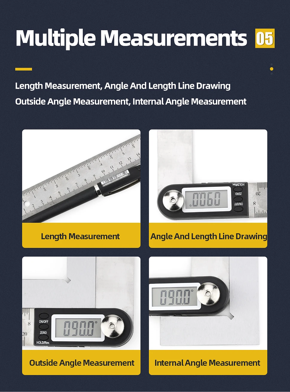 2-in-1 Digital Protractor & Angle Ruler | 360° Electronic Goniometer with LCD Display (200mm/8-Inch) 25
