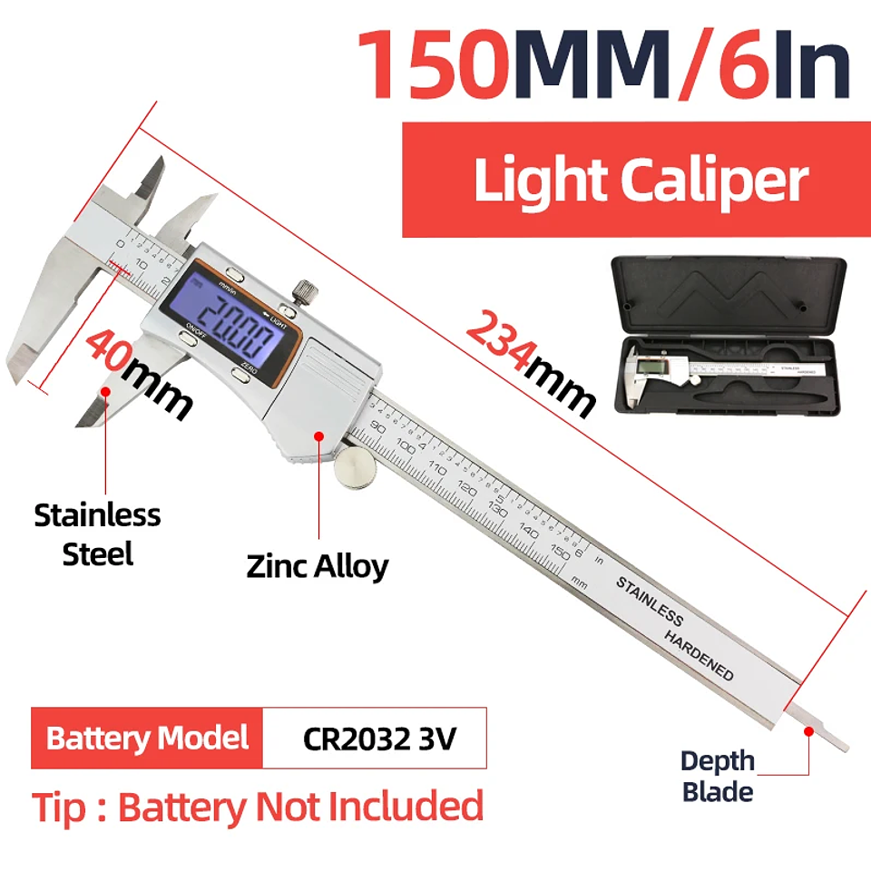 Precision 150mm Digital Caliper | Professional Stainless Steel Micrometer Gauge 10