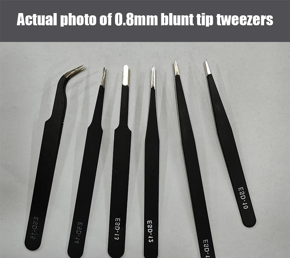 Antistatic Stainless Steel Tweezers 6 PCS Precision Maintenance Industrial Repair Curved Tool Home Work Model Making Hand Tools 17