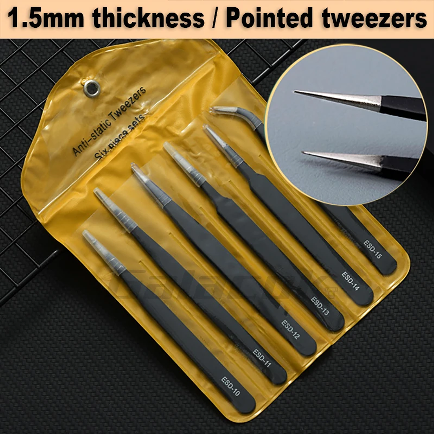 Antistatic Stainless Steel Tweezers 6 PCS Precision Maintenance Industrial Repair Curved Tool Home Work Model Making Hand Tools 20