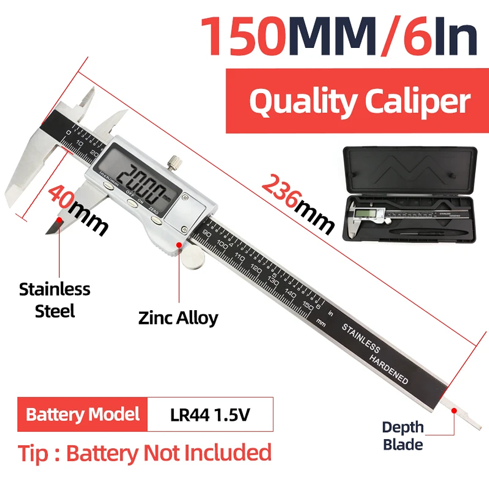 Precision 150mm Digital Caliper | Professional Stainless Steel Micrometer Gauge 14
