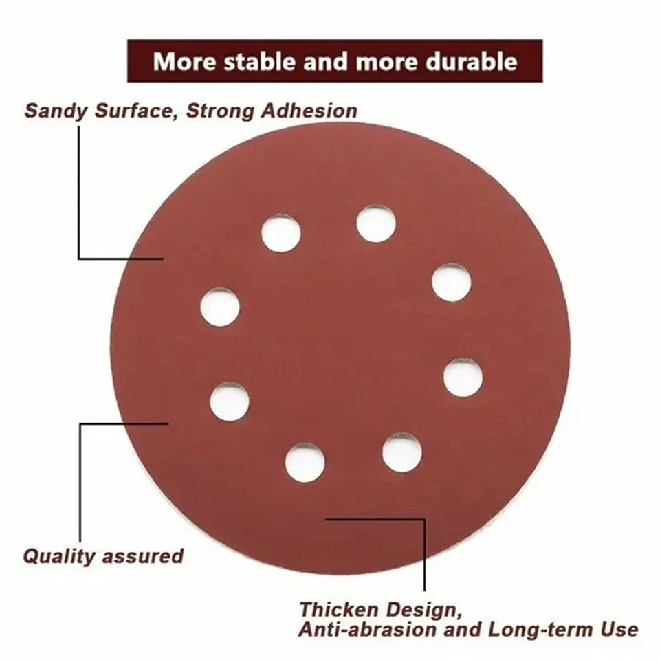 5-Inch 8-Hole Sanding Discs | Premium Aluminium Oxide Hook & Loop Sandpaper Set 16
