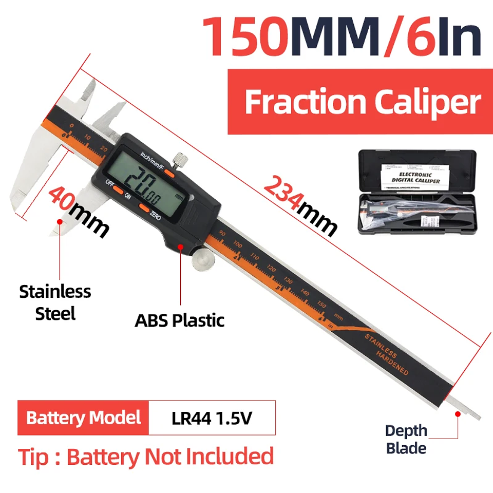 Precision 150mm Digital Caliper | Professional Stainless Steel Micrometer Gauge 18