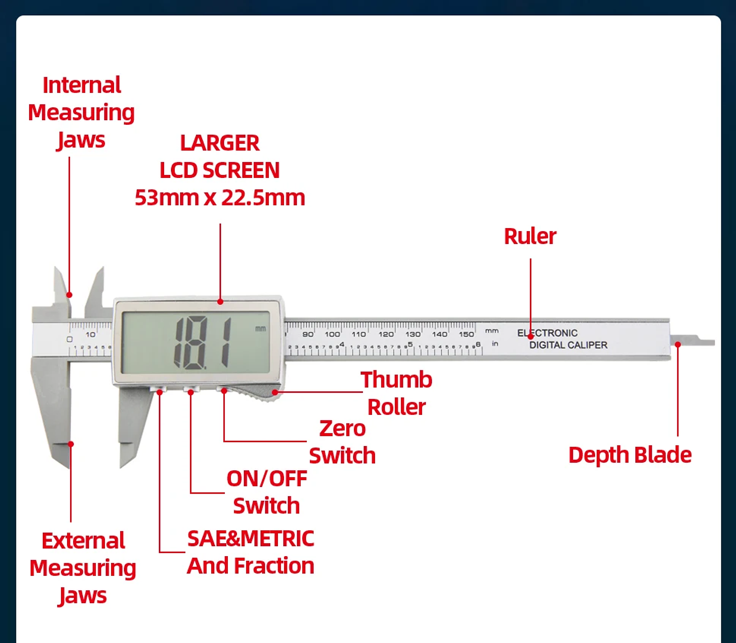Digital Vernier Caliper | 150mm Electronic Carbon Fiber Micrometer 27