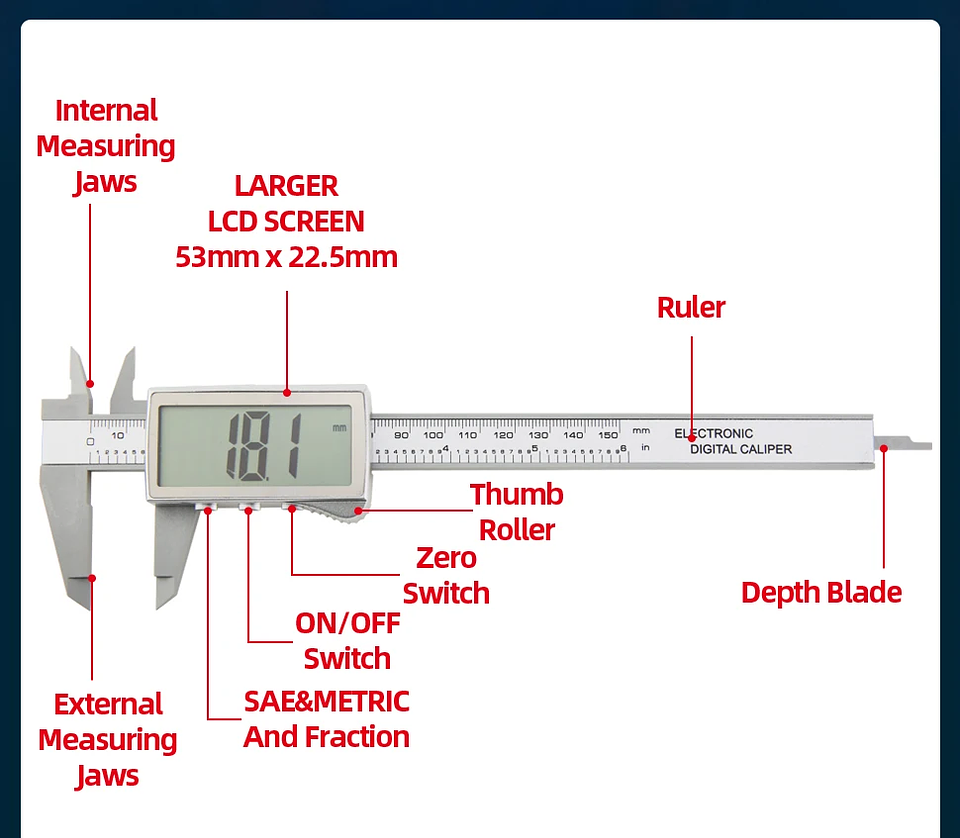 Digital Vernier Caliper | 150mm Electronic Carbon Fiber Micrometer 27