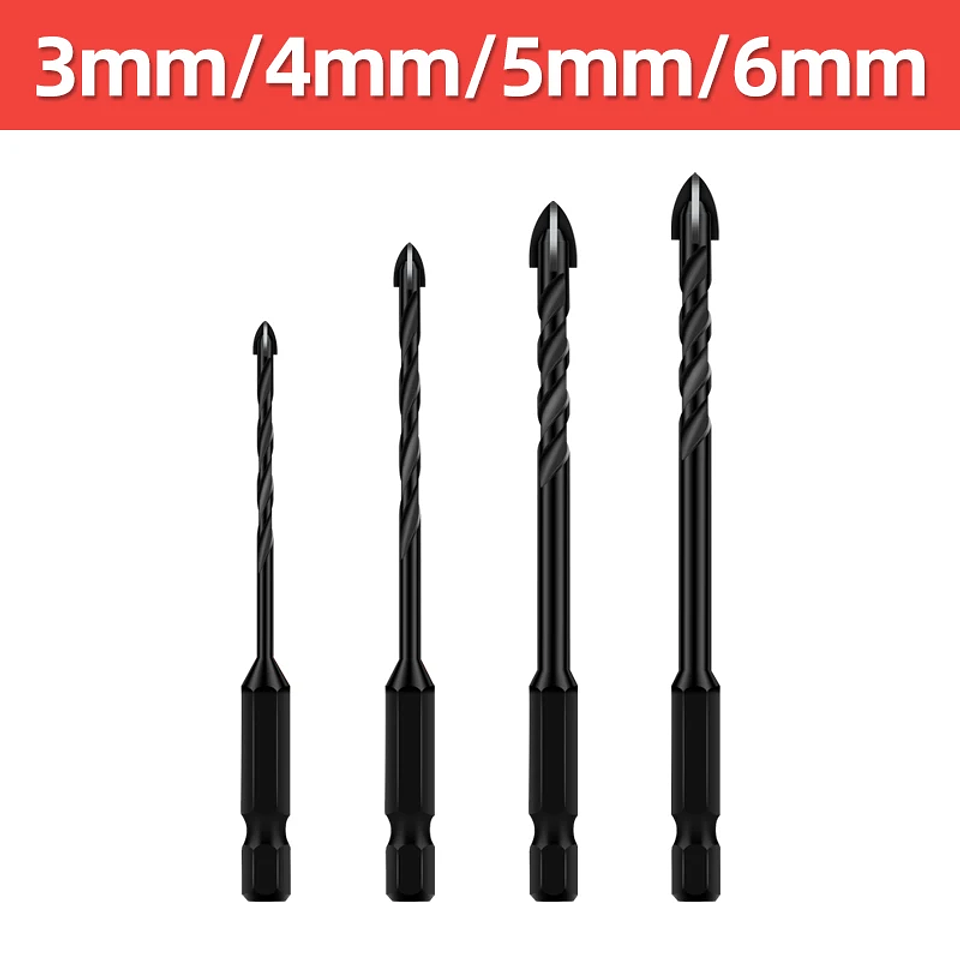 Industrial Hard Alloy Cross Hex Drill Bits | 4-Edge Carbide Tip for Tile, Glass, Concrete, and Wood 36
