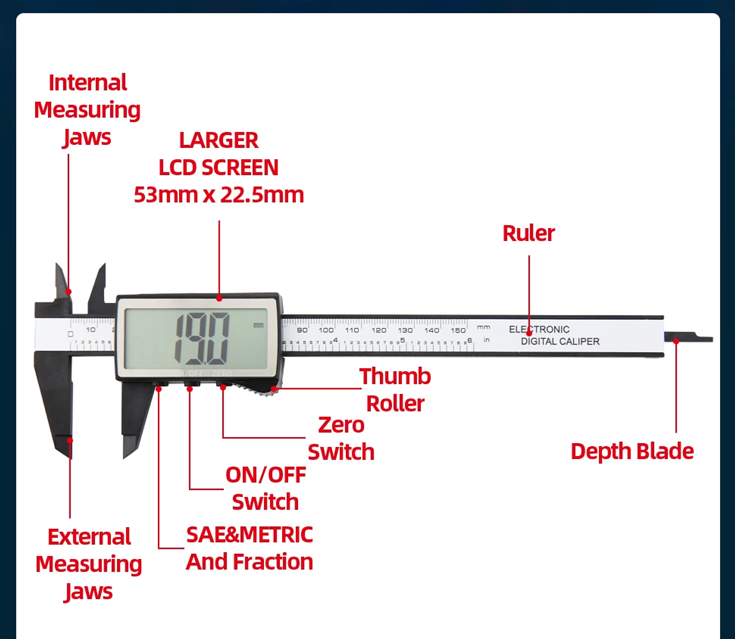 Digital Vernier Caliper | 150mm Electronic Carbon Fiber Micrometer 30