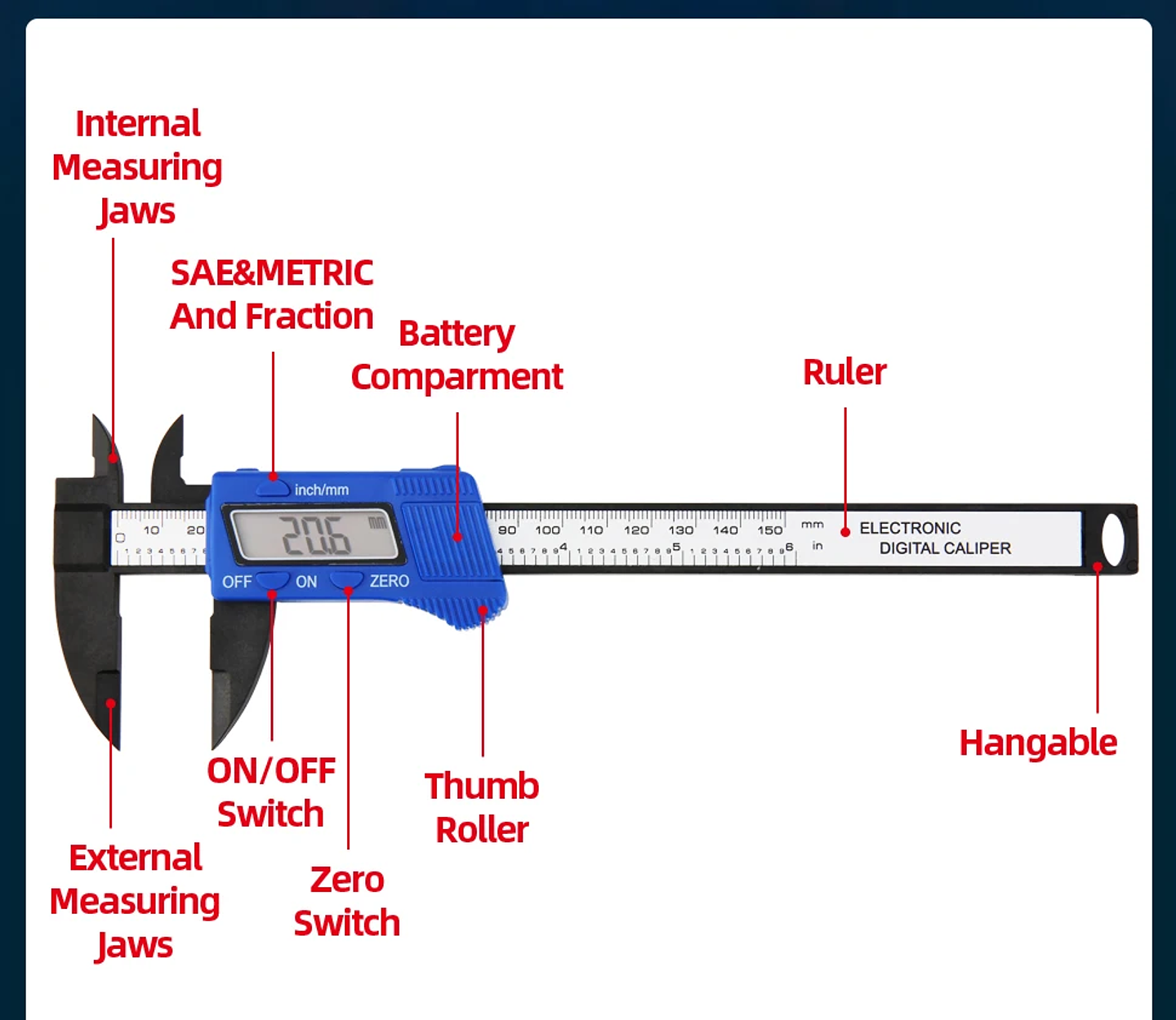 Digital Vernier Caliper | 150mm Electronic Carbon Fiber Micrometer 33