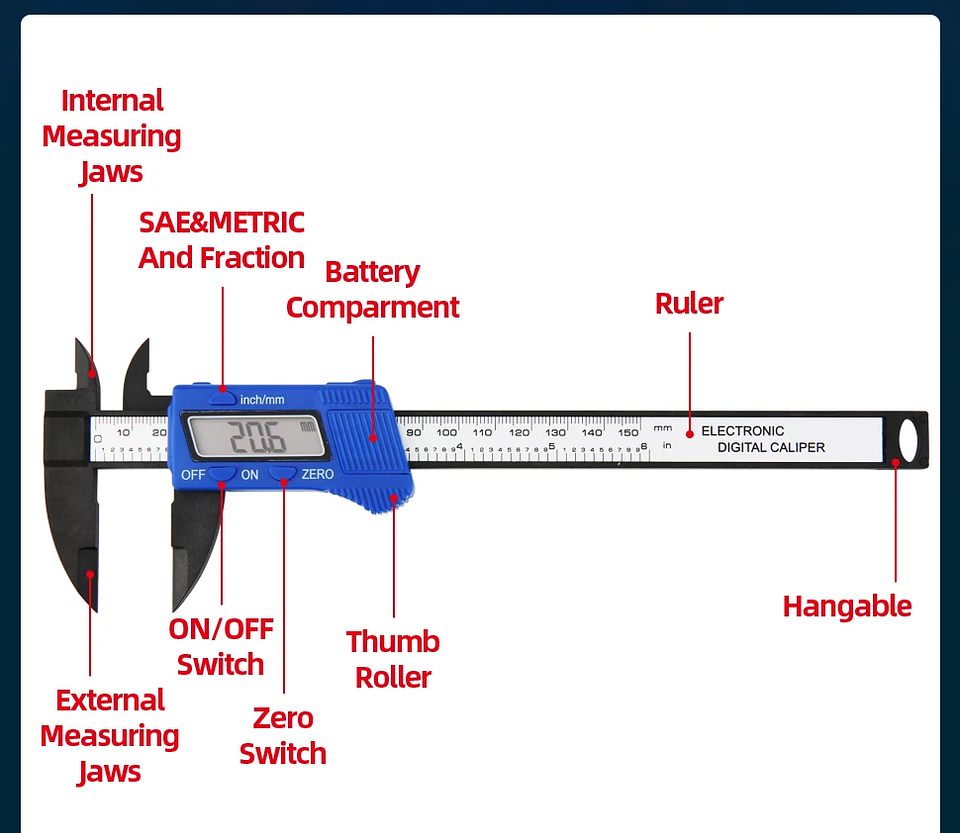 Digital Vernier Caliper | 150mm Electronic Carbon Fiber Micrometer 33