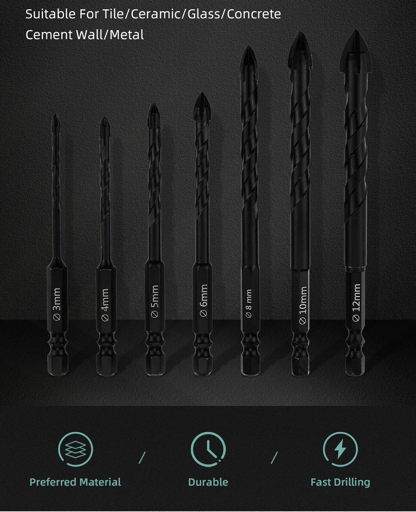 Industrial Hard Alloy Cross Hex Drill Bits | 4-Edge Carbide Tip for Tile, Glass, Concrete, and Wood 39