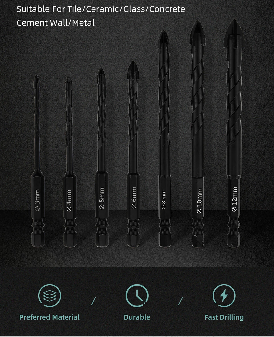 Industrial Hard Alloy Cross Hex Drill Bits | 4-Edge Carbide Tip for Tile, Glass, Concrete, and Wood 39