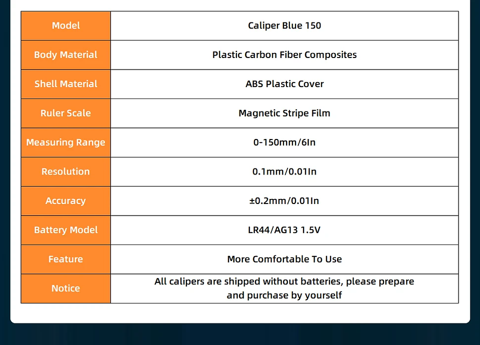Digital Vernier Caliper | 150mm Electronic Carbon Fiber Micrometer 34