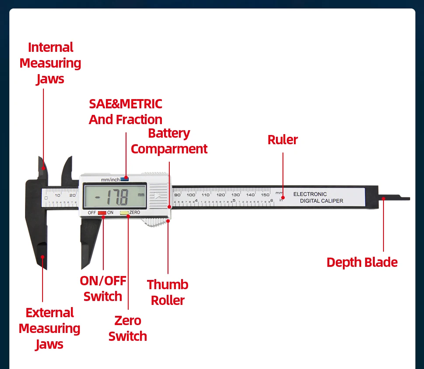 Digital Vernier Caliper | 150mm Electronic Carbon Fiber Micrometer 35