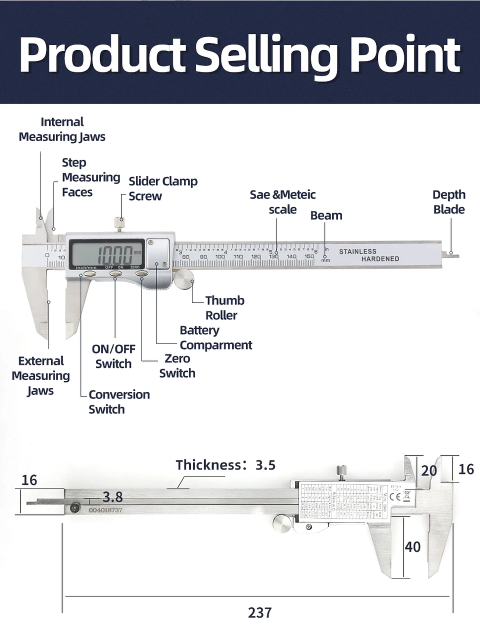 Precision 150mm Digital Caliper | Professional Stainless Steel Micrometer Gauge 28