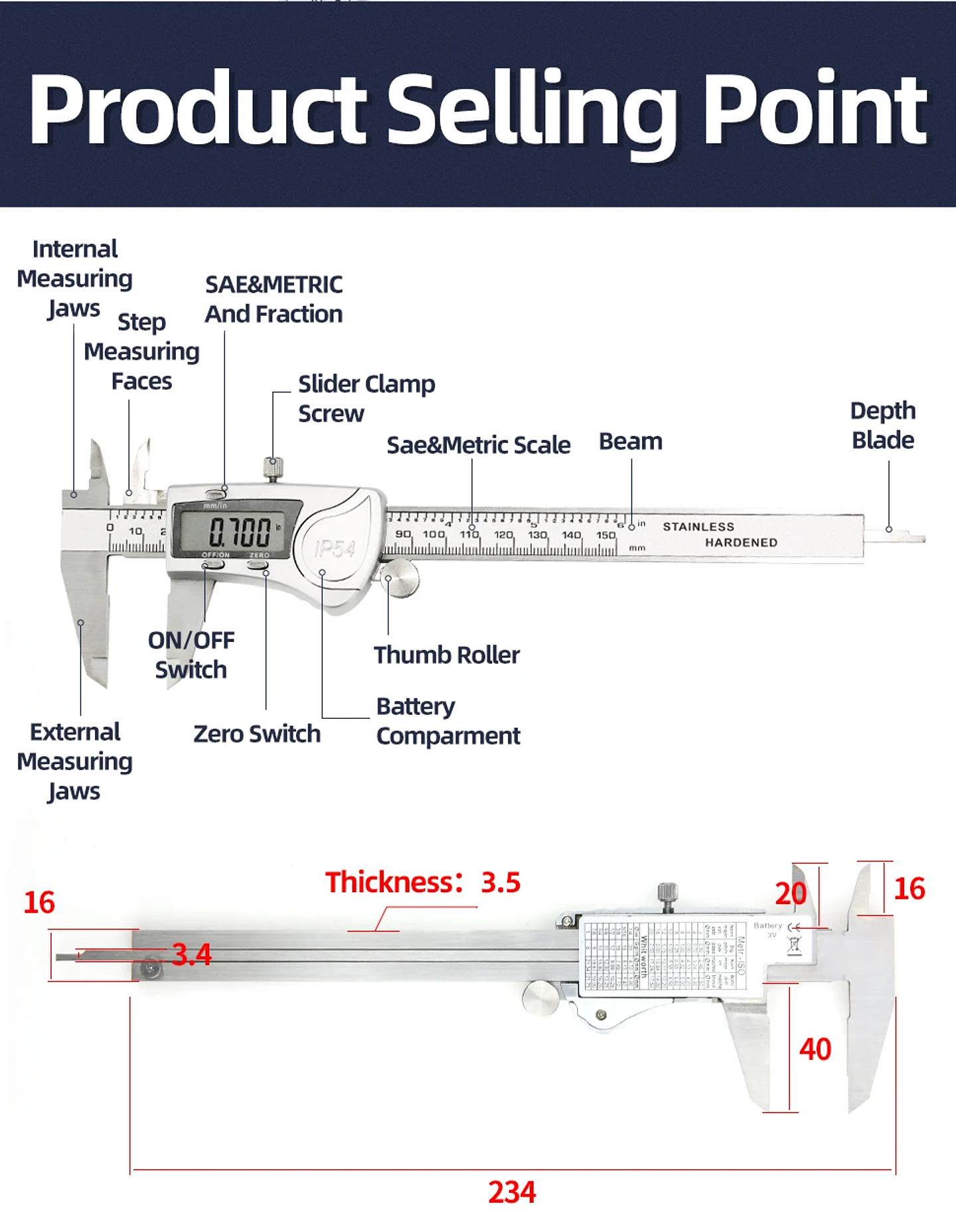 Precision 150mm Digital Caliper | Professional Stainless Steel Micrometer Gauge 31