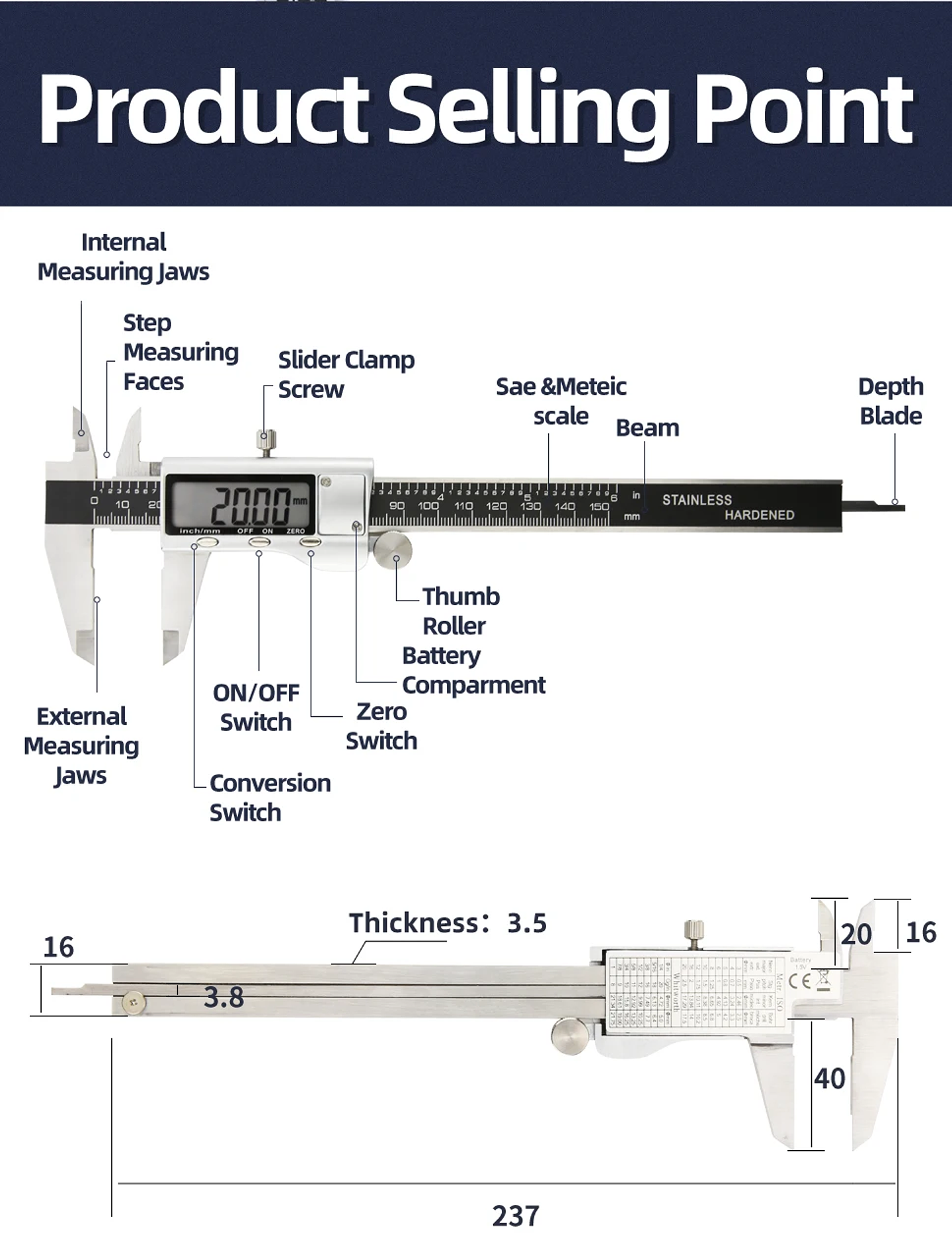 Precision 150mm Digital Caliper | Professional Stainless Steel Micrometer Gauge 33