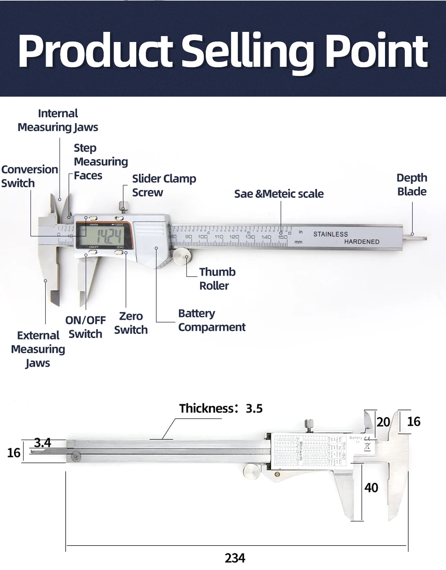 Precision 150mm Digital Caliper | Professional Stainless Steel Micrometer Gauge 35