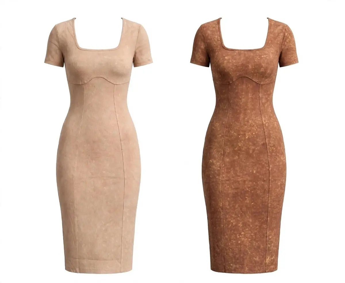 Vestido beige y café Marmolado 