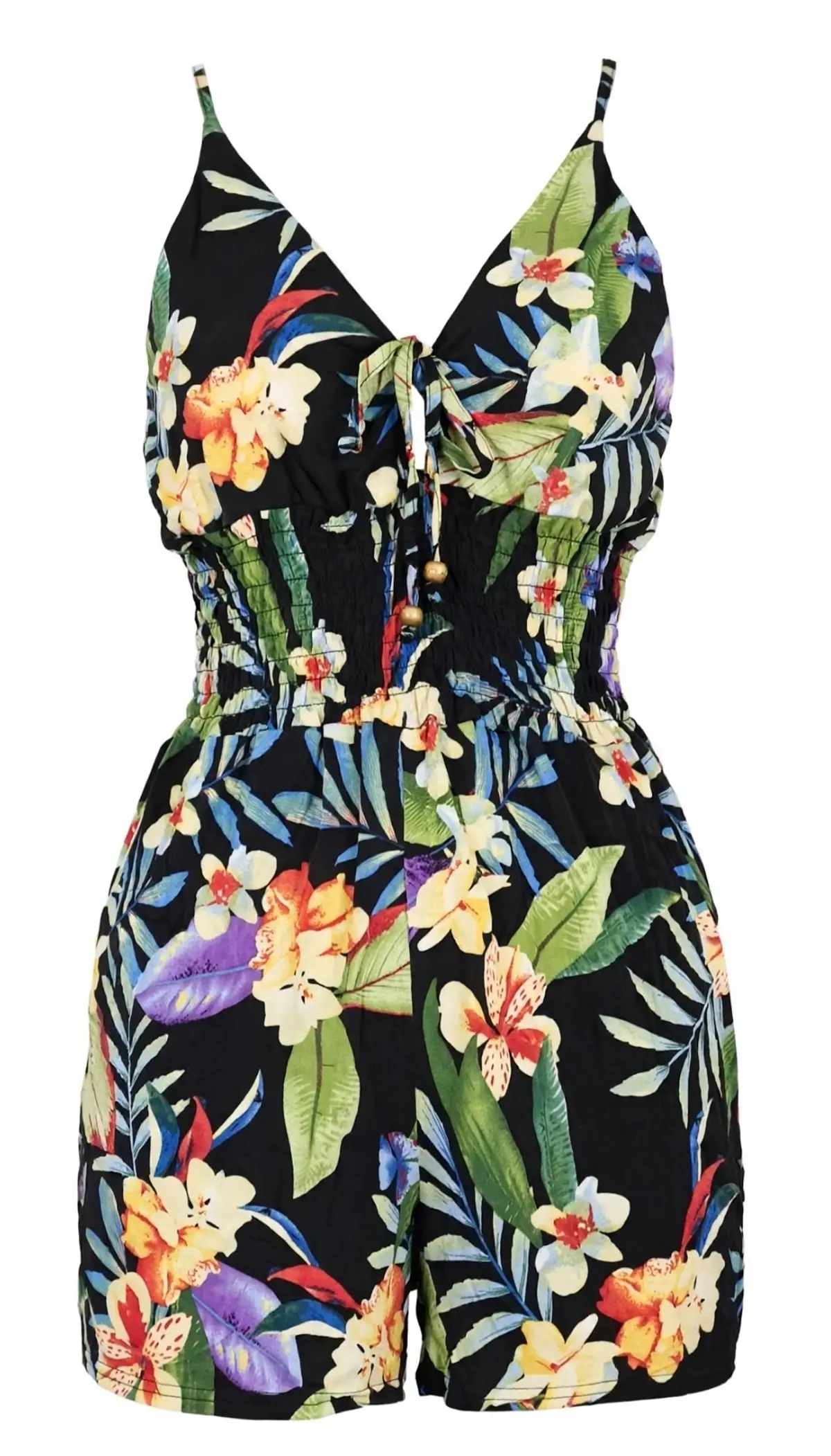 Enterito  negro tropical con flores 