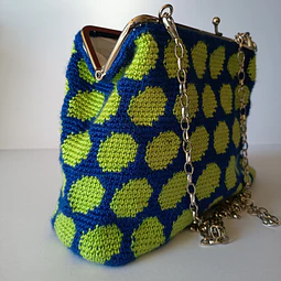 Cartera crochet Tapestry azul y verde lima 