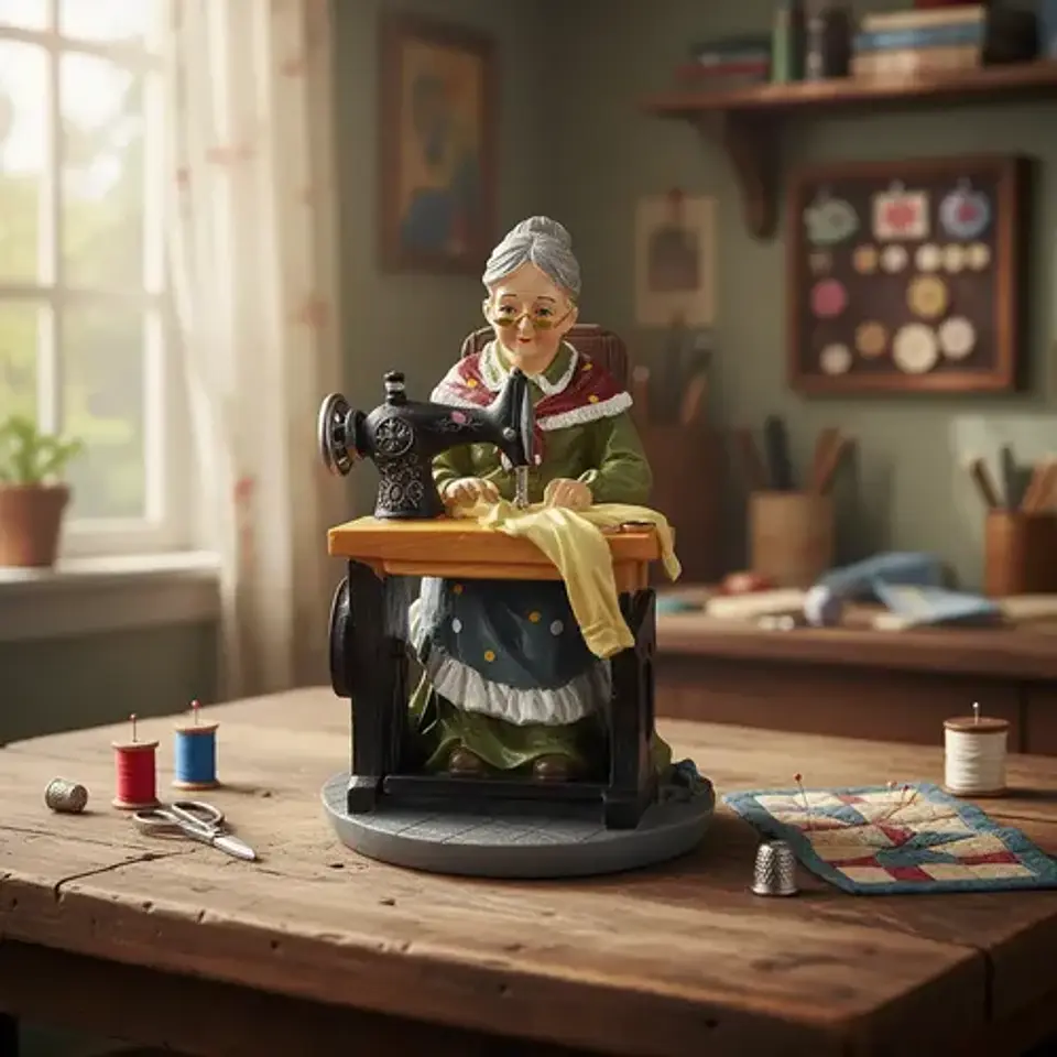 Figura Abuelita En Una Maquina De Coser 1
