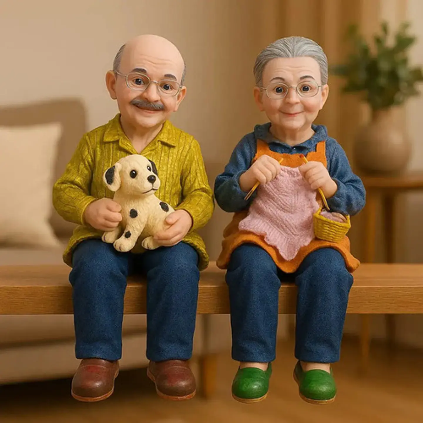 Figura Abuelitos Con Mascotas, 2 Unidades 2