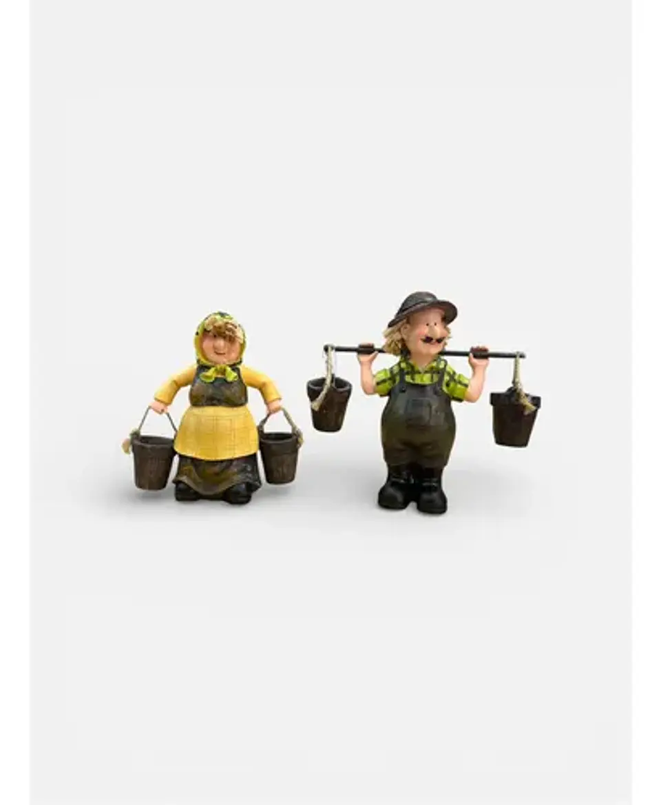 Figuras Decorativas Campesinas Con Baldes  Set De 2 Piezas 6