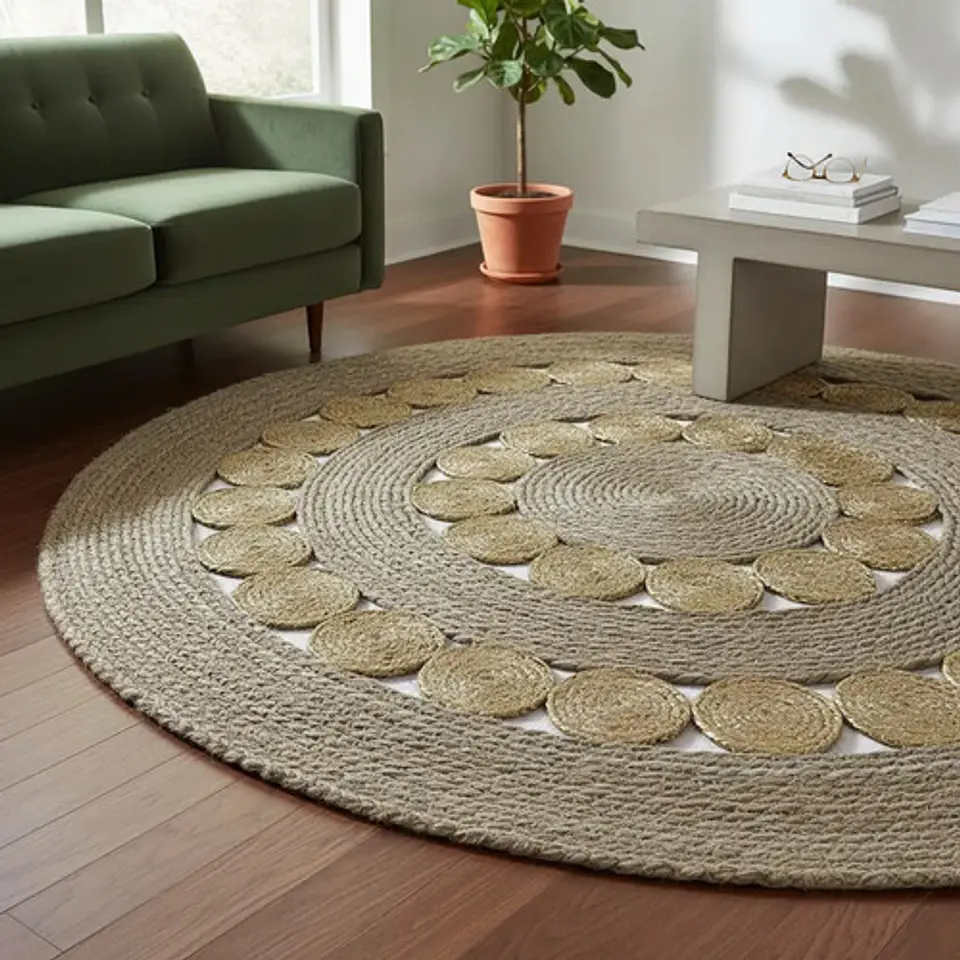Alfombra Redonda De Yute 100cm Decoracion Living 1