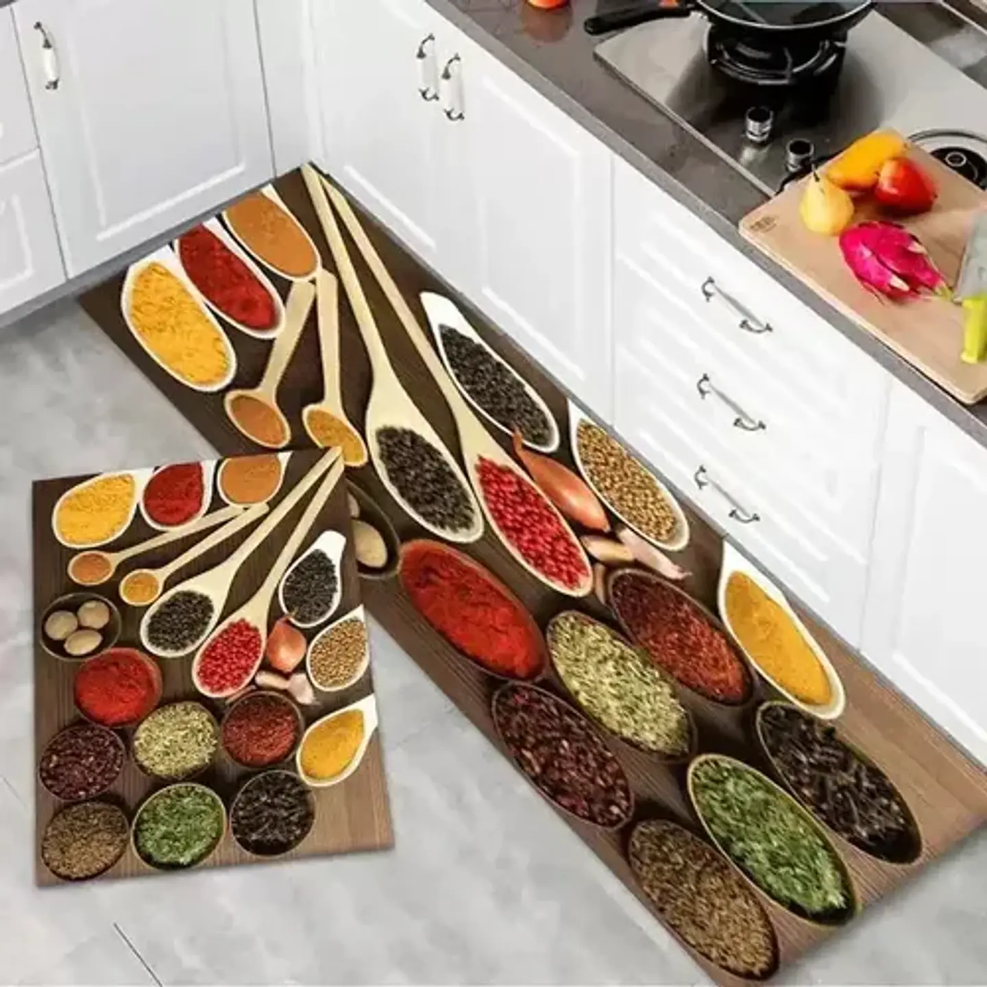 Set 2 Alfombras De Cocina Antideslizante Diseño Granos 1