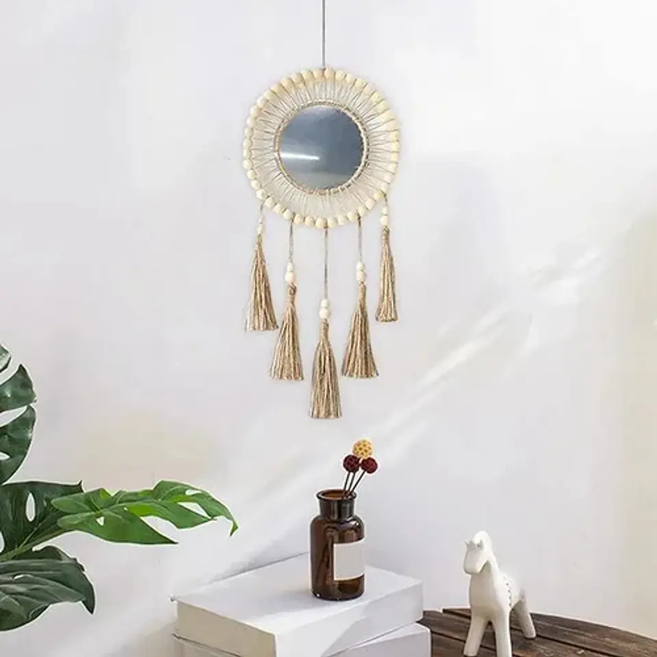 Espejo Tejido Bohemio De Macrame Elegante 2