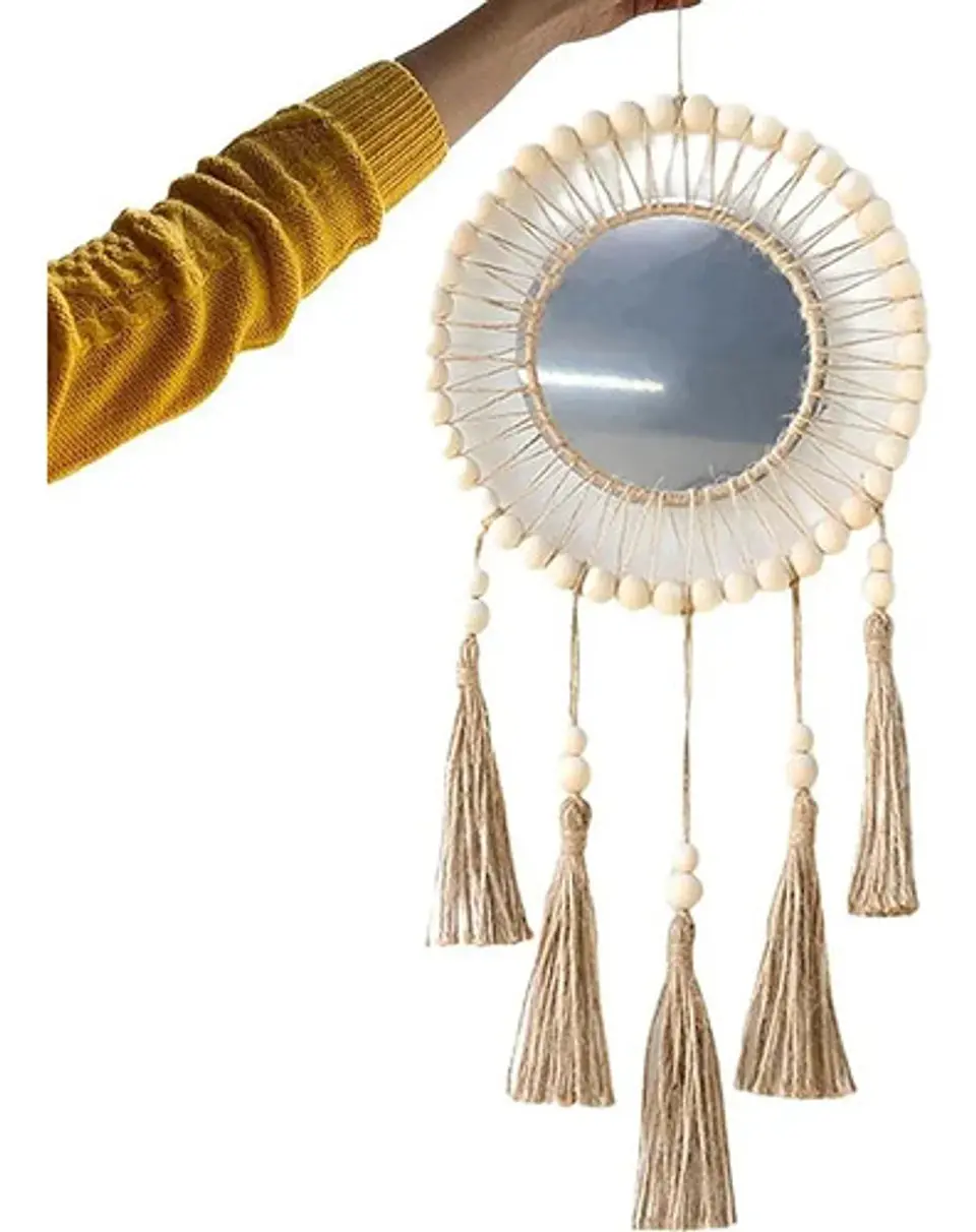 Espejo Tejido Bohemio De Macrame Elegante 4