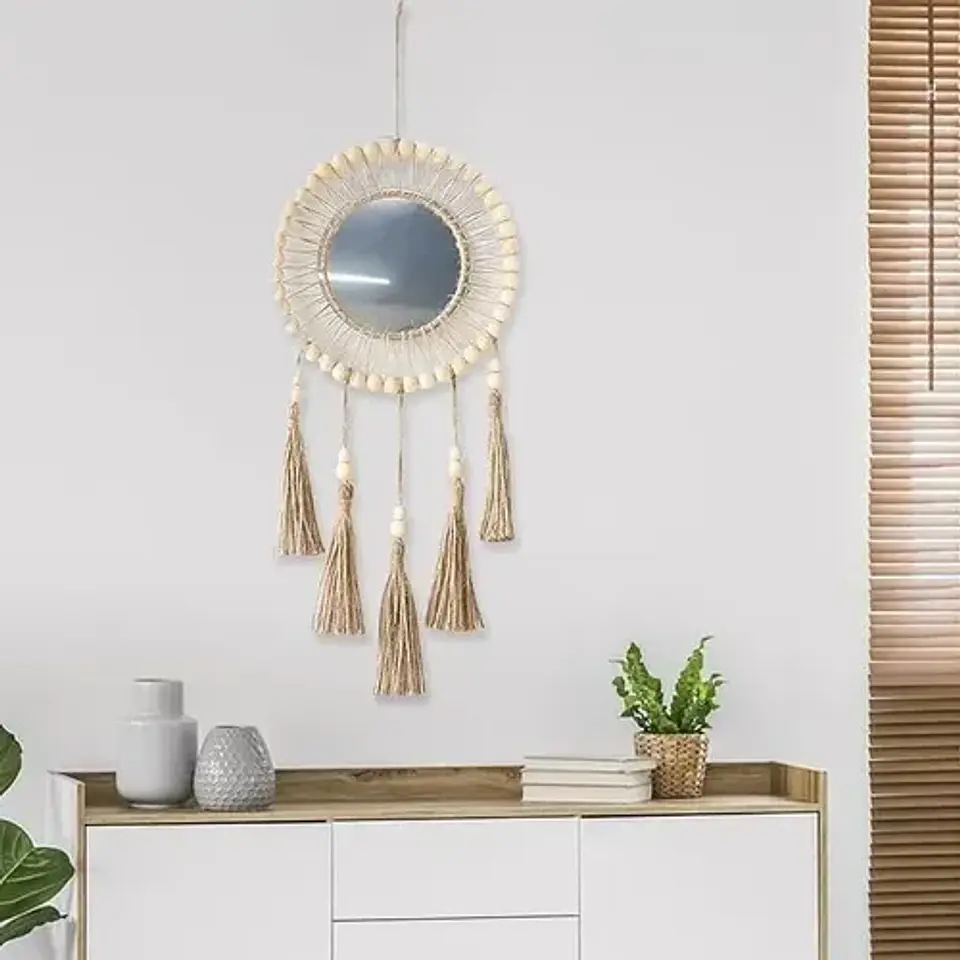 Espejo Tejido Bohemio De Macrame Elegante 6