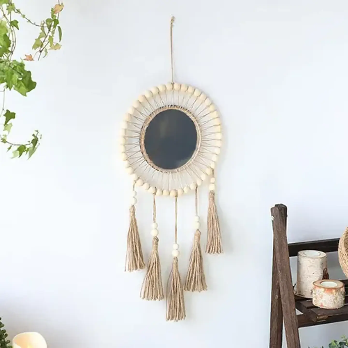 Espejo Tejido Bohemio De Macrame Elegante 9
