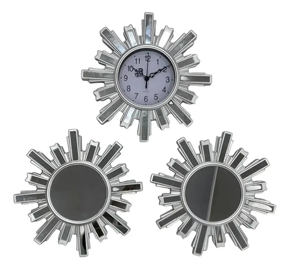 Reloj Plateado Diseño Plateado + 2 Espejos 2