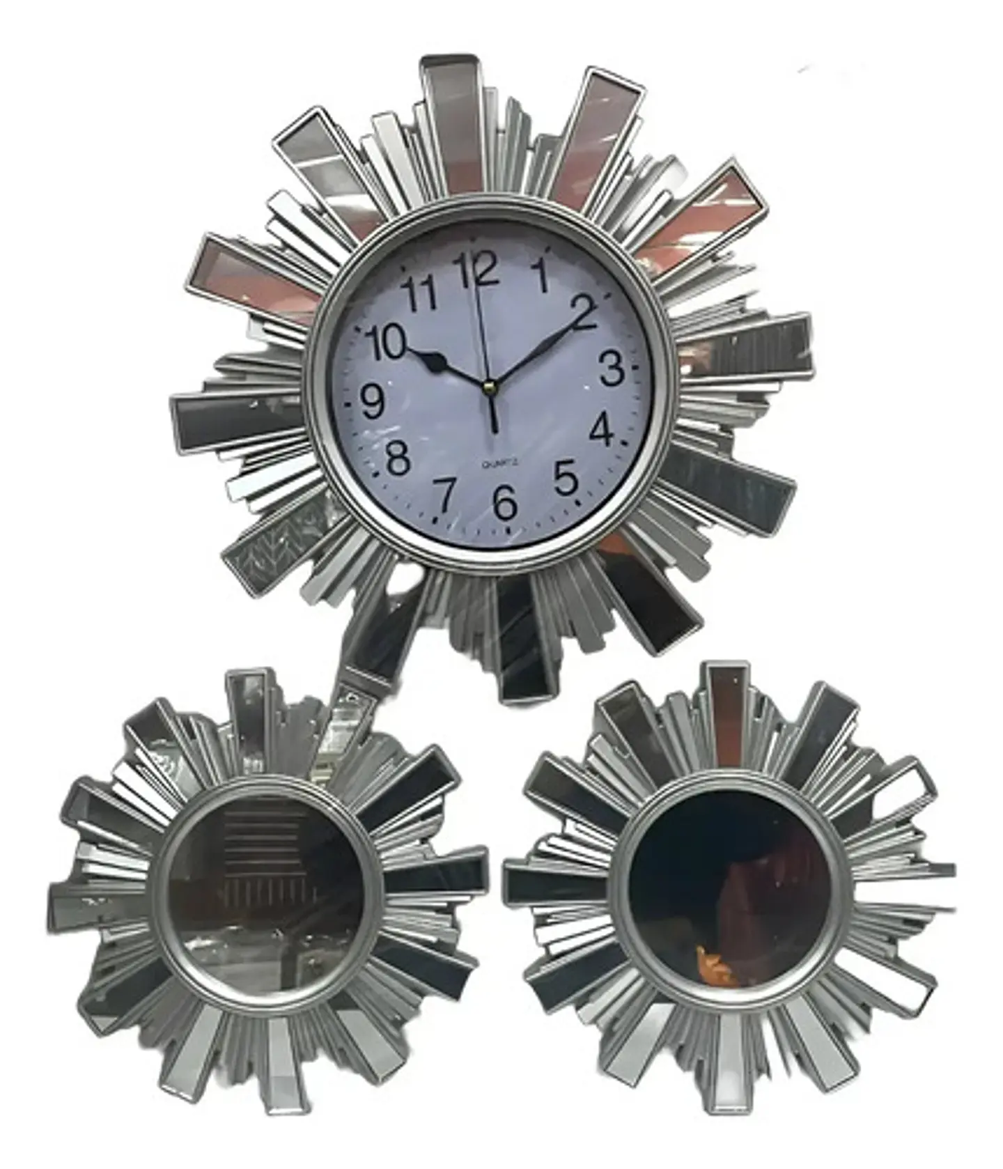 Reloj Plateado Diseño Plateado + 2 Espejos 4
