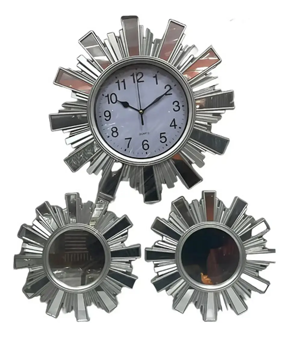 Reloj Plateado Diseño Plateado + 2 Espejos 4