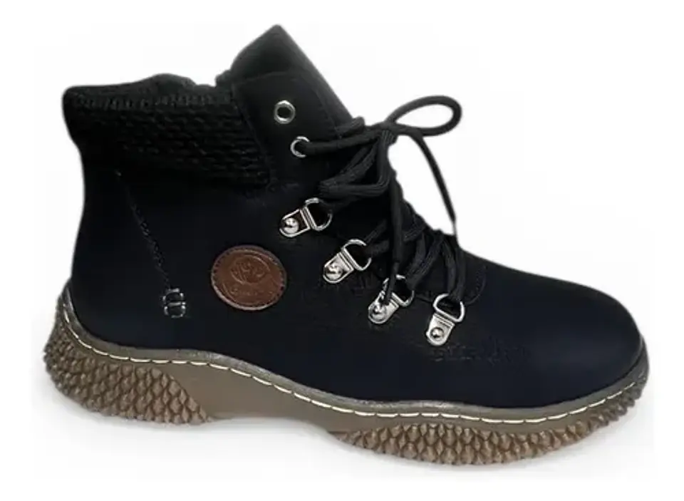 Botín Mujer Negro Outdoor Plataforma Acordonado 1