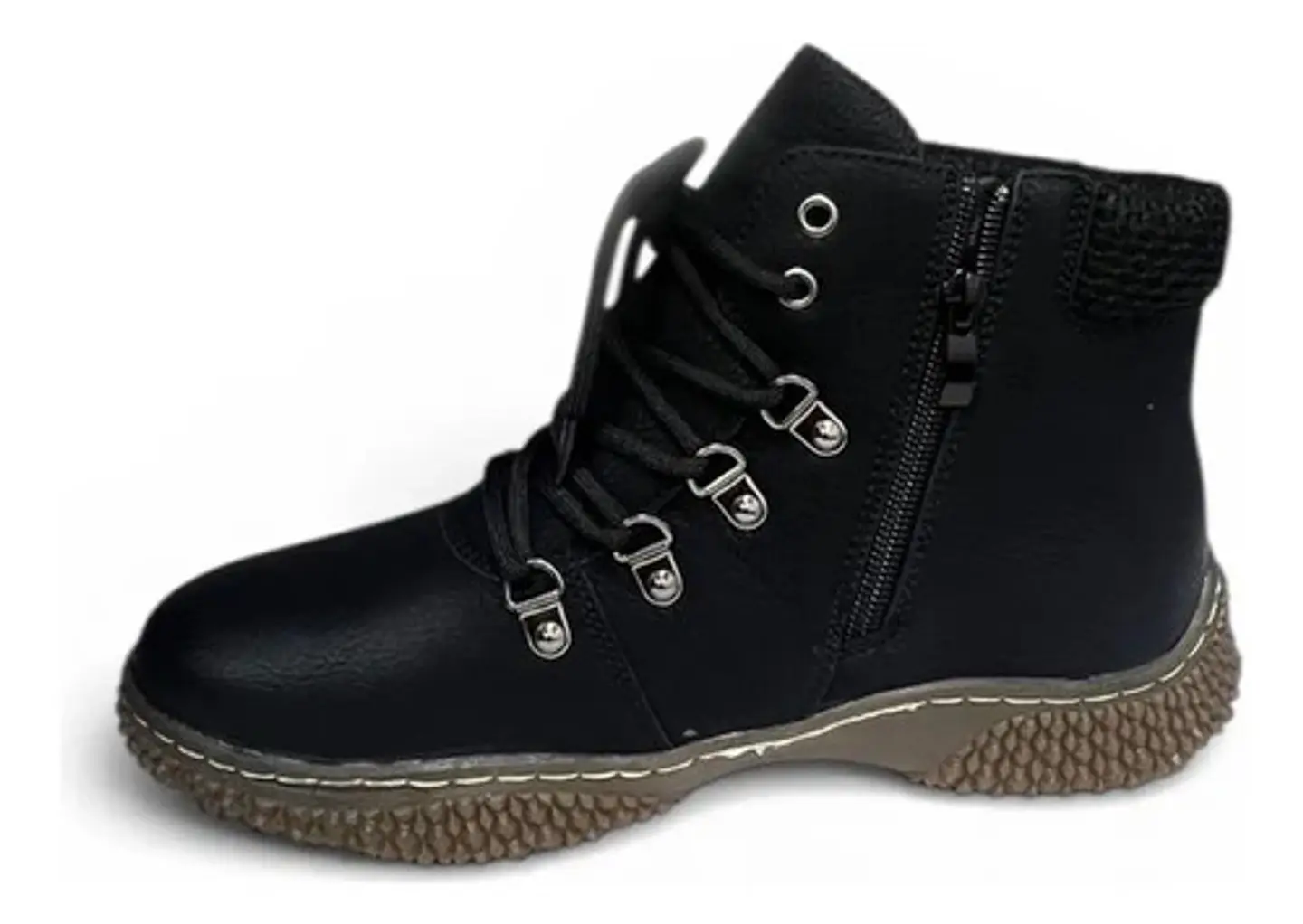 Botín Mujer Negro Outdoor Plataforma Acordonado 3
